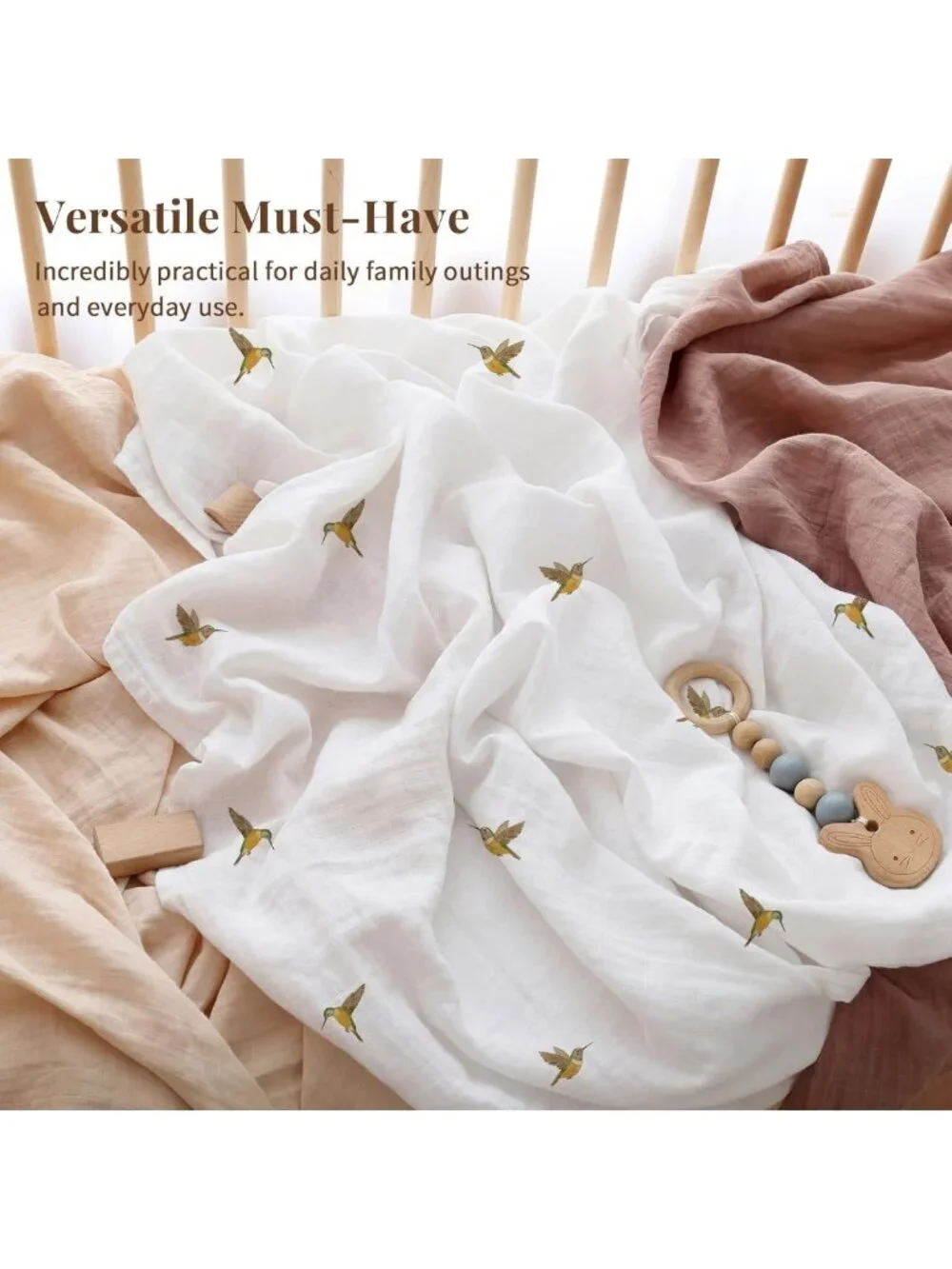 Soft Muslin Swaddle Blankets for Newborns, 4 Pack, Large 47x47